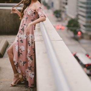 Off shoulder floral maxi dress